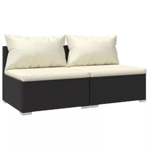 vidaXL, vidaXL 2-tlg. Garten-Lounge-Set mit Kissen Poly Rattan Schwarz, vidaXL 2-tlg. Garten-Lounge-Set mit Kissen Poly Rattan Schwarz