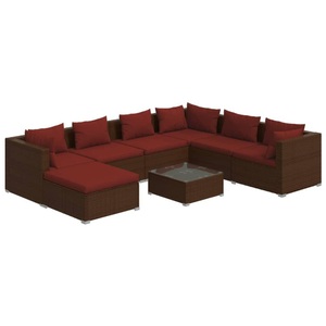 vidaXL, vidaXL 8-tlg. Garten-Lounge-Set mit Kissen Poly Rattan Braun