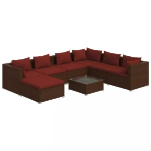 vidaXL, vidaXL 8-tlg. Garten-Lounge-Set mit Kissen Poly Rattan Braun
