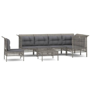 vidaXL, vidaXL 7-tlg. Garten-Lounge-Set mit Kissen Grau Poly Rattan