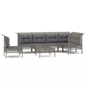 vidaXL, vidaXL 7-tlg. Garten-Lounge-Set mit Kissen Grau Poly Rattan