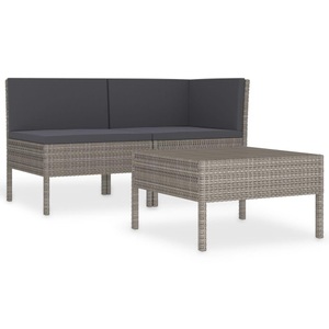 vidaXL, vidaXL 3-tlg. Garten-Lounge-Set mit Auflagen Poly Rattan Grau, vidaXL 3-tlg. Garten-Lounge-Set mit Auflagen Poly Rattan Grau
