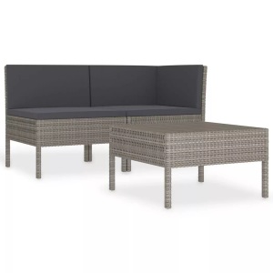 vidaXL, vidaXL 3-tlg. Garten-Lounge-Set mit Auflagen Poly Rattan Grau, vidaXL 3-tlg. Garten-Lounge-Set mit Auflagen Poly Rattan Grau