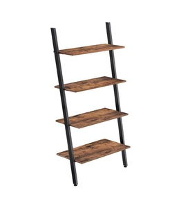 Vasagle, Vasagle - Standregal, Leiterregal, Wandregal mit 4 Ebenen, Industrie Design Bücherregal, Anstellregal, Wohnzimmer, Küche, Büro, Eisen, stabil, schräg, lehnt an der Wand, dunkelbraun LLS43BX, VASAGLE Regal »Leiter aus Holz und Metall«