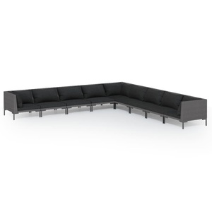 vidaXL, vidaXL 9-tlg. Garten-Lounge-Set mit Kissen Poly Rattan Dunkelgrau, 