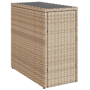 vidaXL, vidaXL Garten-Beistelltisch Glasplatte Beige 58x27,5x55 cm Poly Rattan, vidaXL Garten-Beistelltisch Glasplatte Beige 58x27,5x55 cm Poly Rattan