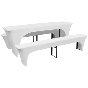 vidaXL, vidaXL 3-tlg. Hussen-Set für Biertisch und Bänke Weiß 220x50x80 cm, vidaXL 3-tlg. Hussen-Set für Biertisch und Bänke Weiß 220x50x80 cm