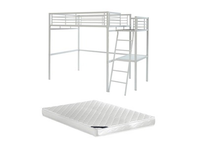Vente-unique, Hochbett mit Schreibtisch + Matratze - 140 x 190 cm - Weiß - CASUAL II Hochbett mit Schreibtisch + Matratze - 140 x 190 cm - Weiß - CASUAL II, 
