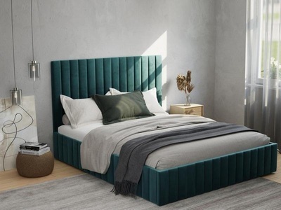Vente-unique, Bett mit Bettkasten & Bett-Kopfteil - Samt - 180 x 200 cm - Blaugrün - LARALI Bett mit Bettkasten & Bett-Kopfteil - Samt - 180 x 200 cm - Blaugrün - LARALI, 