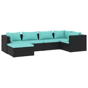 vidaXL, vidaXL 6-tlg. Garten-Lounge-Set mit Kissen Poly Rattan Schwarz