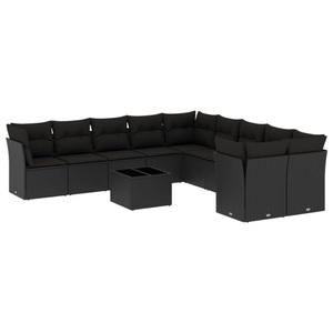 vidaXL, vidaXL 11-tlg. Garten-Sofagarnitur mit Kissen Schwarz Poly Rattan, vidaXL 11-tlg. Garten-Sofagarnitur mit Kissen Schwarz Poly Rattan