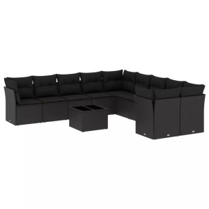 vidaXL, vidaXL 11-tlg. Garten-Sofagarnitur mit Kissen Schwarz Poly Rattan, vidaXL 11-tlg. Garten-Sofagarnitur mit Kissen Schwarz Poly Rattan