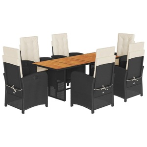 vidaXL, vidaXL 7-tlg. Garten-Essgruppe mit Kissen Schwarz Poly Rattan