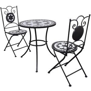 Diverse Hardware, 3-tlg. Bistro-Set Keramikfliese Schwarz/Weiss, vidaXL 3-tlg. Bistro-Set Keramik Schwarz und Weiß
