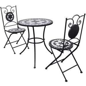 Diverse Hardware, 3-tlg. Bistro-Set Keramikfliese Schwarz/Weiss, vidaXL 3-tlg. Bistro-Set Keramik Schwarz und Weiß