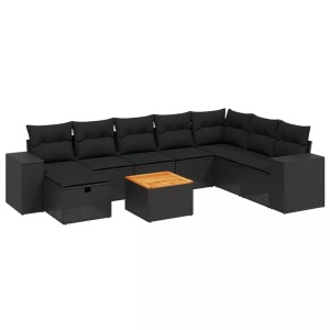 vidaXL, vidaXL 9-tlg. Garten-Sofagarnitur mit Kissen Schwarz Poly Rattan, vidaXL 9-tlg. Garten-Sofagarnitur mit Kissen Schwarz Poly Rattan