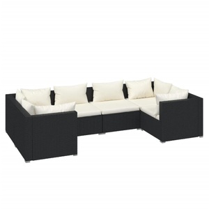 vidaXL, vidaXL 6-tlg. Garten-Lounge-Set mit Kissen Poly Rattan Schwarz