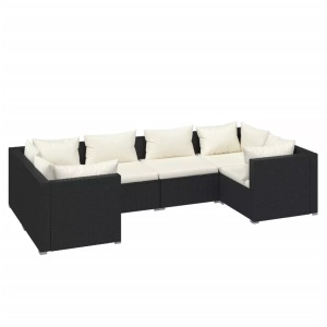 vidaXL, vidaXL 6-tlg. Garten-Lounge-Set mit Kissen Poly Rattan Schwarz