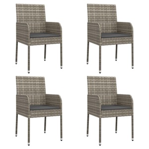 vidaXL, vidaXL Gartenstühle mit Kissen 4 Stk. Poly Rattan Grau, vidaXL Gartenstühle mit Kissen 4 Stk. Poly Rattan Grau
