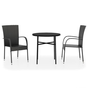 vidaXL, vidaXL 3-tlg. Garten-Essgruppe Poly Rattan Schwarz
