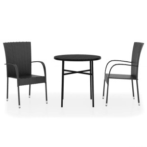 vidaXL, vidaXL 3-tlg. Garten-Essgruppe Poly Rattan Schwarz