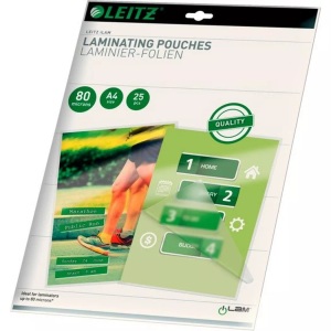 Leitz, Leitz Laminierfolie A4 80 ?m, Mediengewicht, LEITZ Laminiertasche A4 16917 glanz, 80my 25 Stk