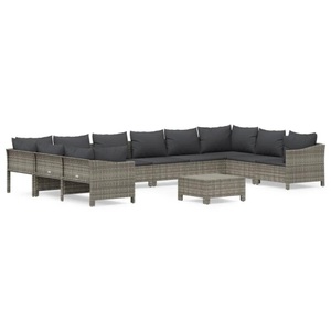 vidaXL, vidaXL 11-tlg. Garten-Lounge-Set mit Kissen Grau Poly Rattan