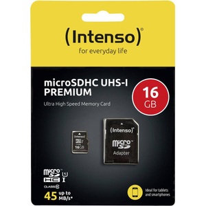 Intenso, Intenso Premium microSDHC-Speicherkarte 16 GB, UHS-I, Class 10 / U1, Intenso Micro SDHC Card, PREMIUM, 16GB, with adapter, UHS-I, 3423470