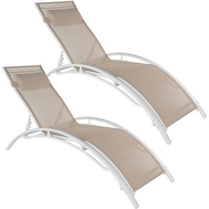 TecTake, 2 Gartenliegen aus Aluminium, 5-stufig 2 Gartenliegen aus Aluminium, 5-stufig, Tectake - 2er Set Gartenliege mit Aluminiumgestell, 180cm, Beige