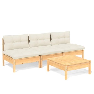 vidaXL, vidaXL 4-tlg. Garten-Lounge-Set mit Creme Kissen Kiefernholz