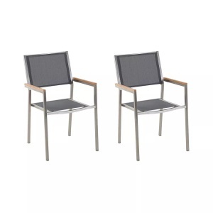 Beliani, Beliani Gartenstuhl grau 2er Set Edelstahl GROSSETO, Beliani - Gartenstuhl 2er Set aus Edelstahl Industriell GROSSETO, One Size, Taubengrau