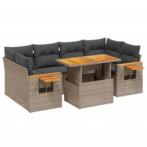 vidaXL, vidaXL 7-tlg. Garten-Sofagarnitur mit Kissen Grau Poly Rattan, vidaXL 7-tlg. Garten-Sofagarnitur mit Kissen Grau Poly Rattan