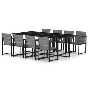 vidaXL, vidaXL 9-tlg. Garten-Essgruppe mit Kissen Poly Rattan Grau, vidaXL 9-tlg. Garten-Essgruppe mit Kissen Poly Rattan Grau