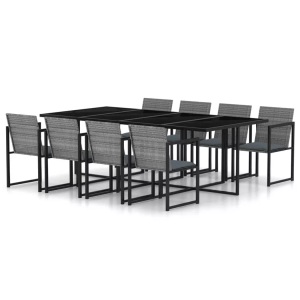 vidaXL, vidaXL 9-tlg. Garten-Essgruppe mit Kissen Poly Rattan Grau, vidaXL 9-tlg. Garten-Essgruppe mit Kissen Poly Rattan Grau