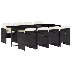 vidaXL, vidaXL 9-tlg. Garten-Essgruppe mit Kissen Schwarz Poly Rattan, vidaXL 9-tlg. Garten-Essgruppe mit Kissen Schwarz Poly Rattan