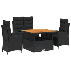vidaXL, vidaXL 4-tlg. Garten-Essgruppe mit Kissen Schwarz Poly Rattan