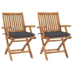 vidaXL, vidaXL Gartenstühle 2 Stk. mit Anthrazit Kissen Massivholz Teak