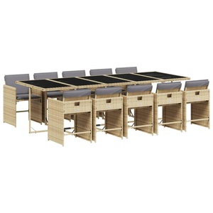 vidaXL, vidaXL 11-tlg. Garten-Essgruppe mit Kissen Beigemischung Poly Rattan, vidaXL 11-tlg. Garten-Essgruppe mit Kissen Beigemischung Poly Rattan