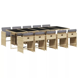 vidaXL, vidaXL 11-tlg. Garten-Essgruppe mit Kissen Beigemischung Poly Rattan, vidaXL 11-tlg. Garten-Essgruppe mit Kissen Beigemischung Poly Rattan