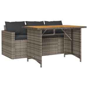 vidaXL, vidaXL 2-tlg. Garten-Essgruppe mit Kissen Grau Poly Rattan