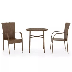 vidaXL, vidaXL 3-tlg. Garten-Essgruppe Poly Rattan Braun