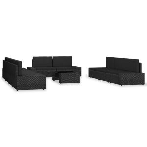 Diverse Hardware, 10-tlg. Garten-Lounge-Set Poly Rattan Schwarz