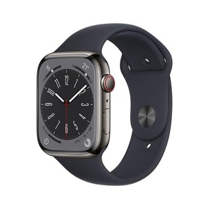 Apple, APPLE Watch Series 8 (GPS + Cellular) 45 mm - Smartwatch (Regular 140 - 220 mm, Fluorelastomer, Graphite Stainless Steel/Midnight), Apple Watch Series 8 GPS + Cell 41mm Edelstahlgehäuse Sport Band