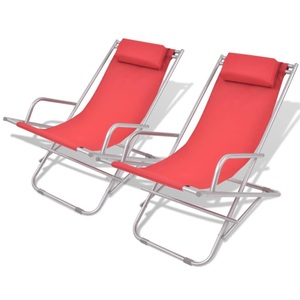 vidaXL, vidaXL Liegestühle 2 Stk. Stahl Rot, vidaXL Liegestühle 2 Stk. Stahl Rot