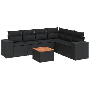 vidaXL, vidaXL 7-tlg. Garten-Sofagarnitur mit Kissen Schwarz Poly Rattan, vidaXL 7-tlg. Garten-Sofagarnitur mit Kissen Schwarz Poly Rattan