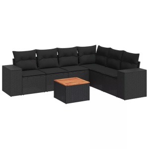 vidaXL, vidaXL 7-tlg. Garten-Sofagarnitur mit Kissen Schwarz Poly Rattan, vidaXL 7-tlg. Garten-Sofagarnitur mit Kissen Schwarz Poly Rattan