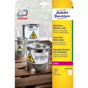 ZWECKFORM, Zweckform L4775-20 Label 210X297Mm Laser WP - (Weiss), Avery-Zweckform L4775-20 Folien-Etiketten 210 x 297 mm Polyester-Folie Weiß 20 St. Permanent haftend Farblaserdrucker,
