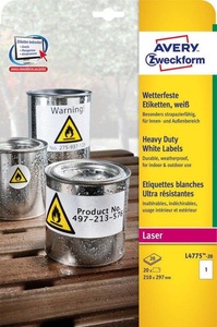 ZWECKFORM, Zweckform L4775-20 Label 210X297Mm Laser WP - (Weiss), Avery-Zweckform L4775-20 Folien-Etiketten 210 x 297 mm Polyester-Folie Weiß 20 St. Permanent haftend Farblaserdrucker,