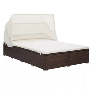 vidaXL, vidaXL 2-Personen-Sonnenliege mit Auflage Poly Rattan Braun, vidaXL 2-Personen-Sonnenliege mit Auflage Poly Rattan Braun
