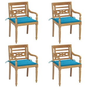 vidaXL, vidaXL Batavia-Stühle mit Kissen 4 Stk. Massivholz Teak, vidaXL Batavia-Stühle mit Kissen 4 Stk. Massivholz Teak